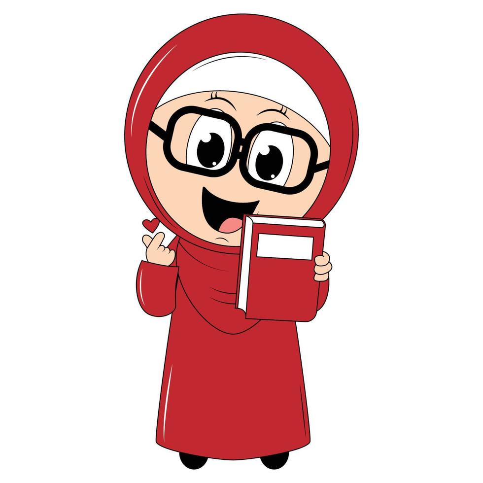cute girl cartoon with hijab vector