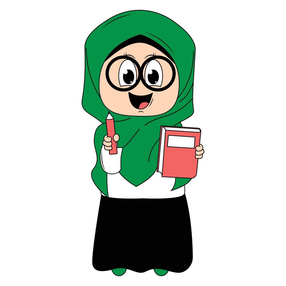 cute girl cartoon with hijab vector