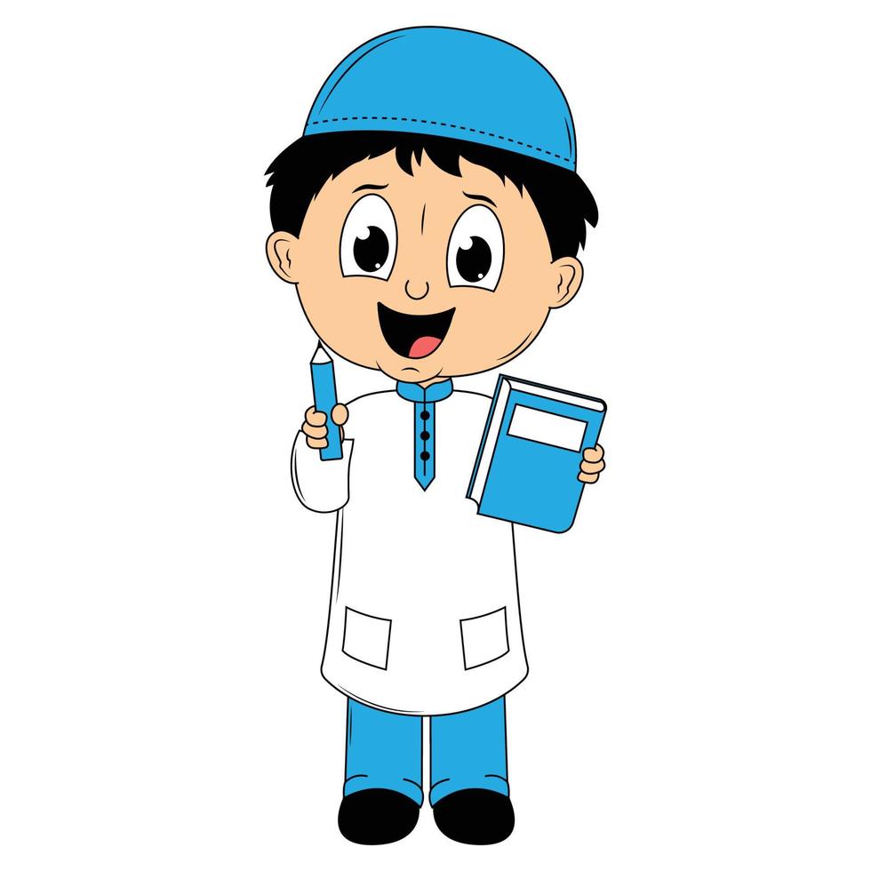 happy muslim kid cartoon illustration vector