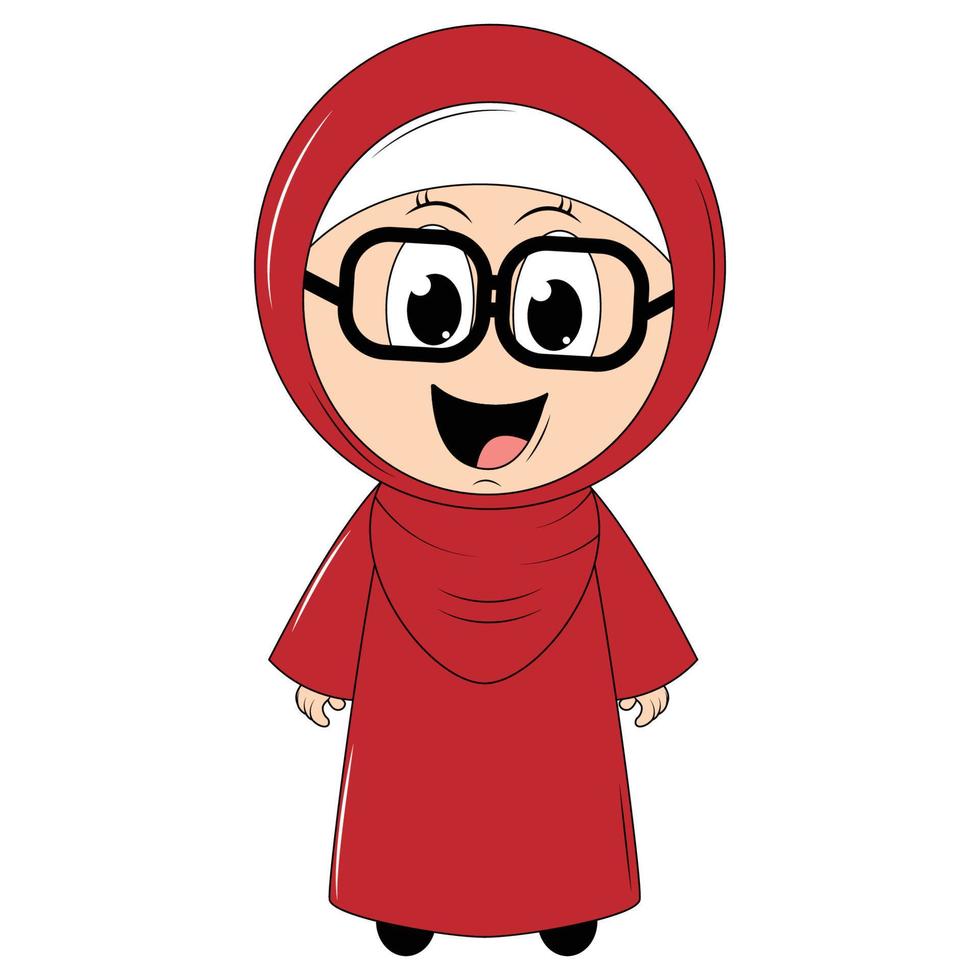 cute girl cartoon with hijab vector