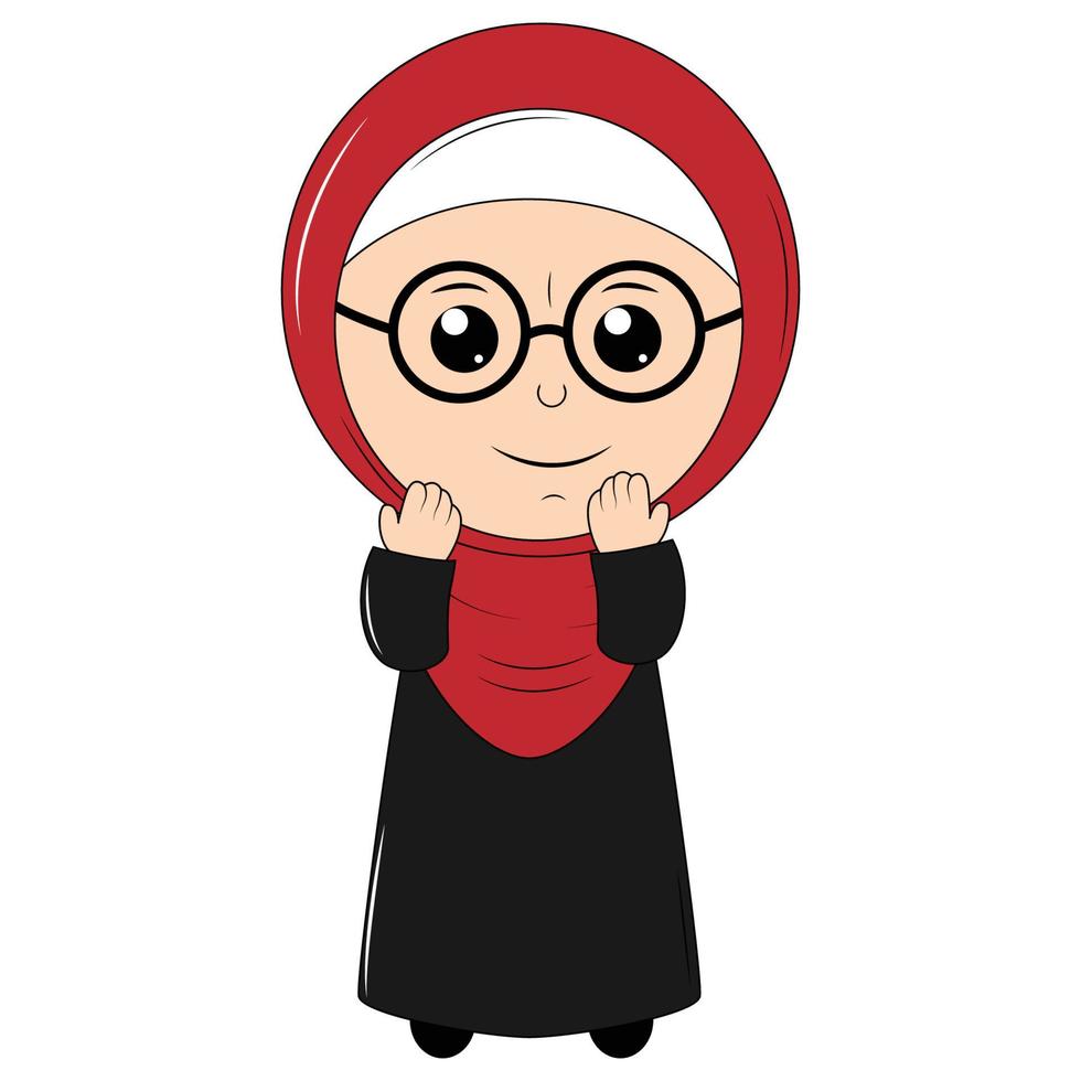 cute girl cartoon with hijab vector