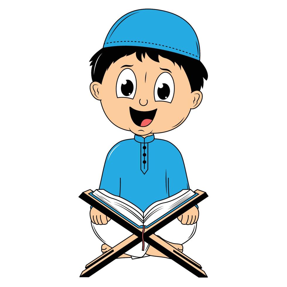 happy muslim kid cartoon illustration vector