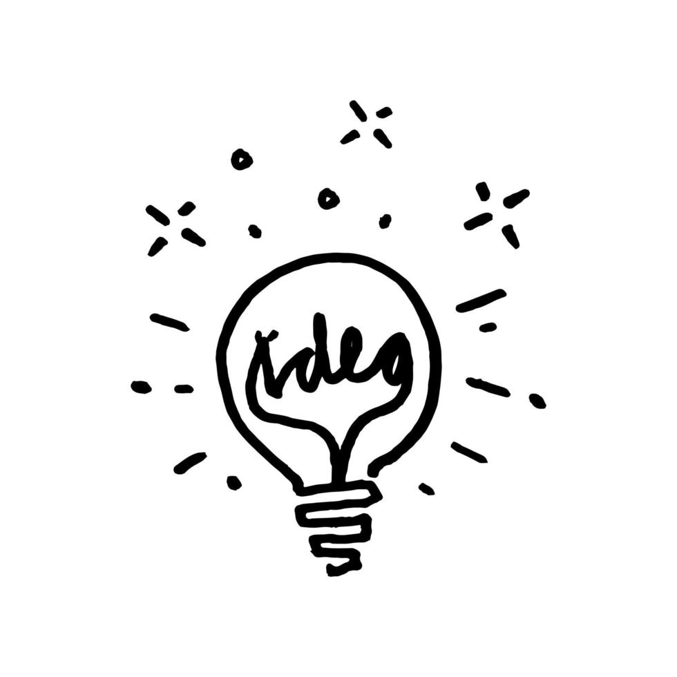 Doodle hand drawn light bulb icon with concept of idea. solution. isolated on white background. vector illustration