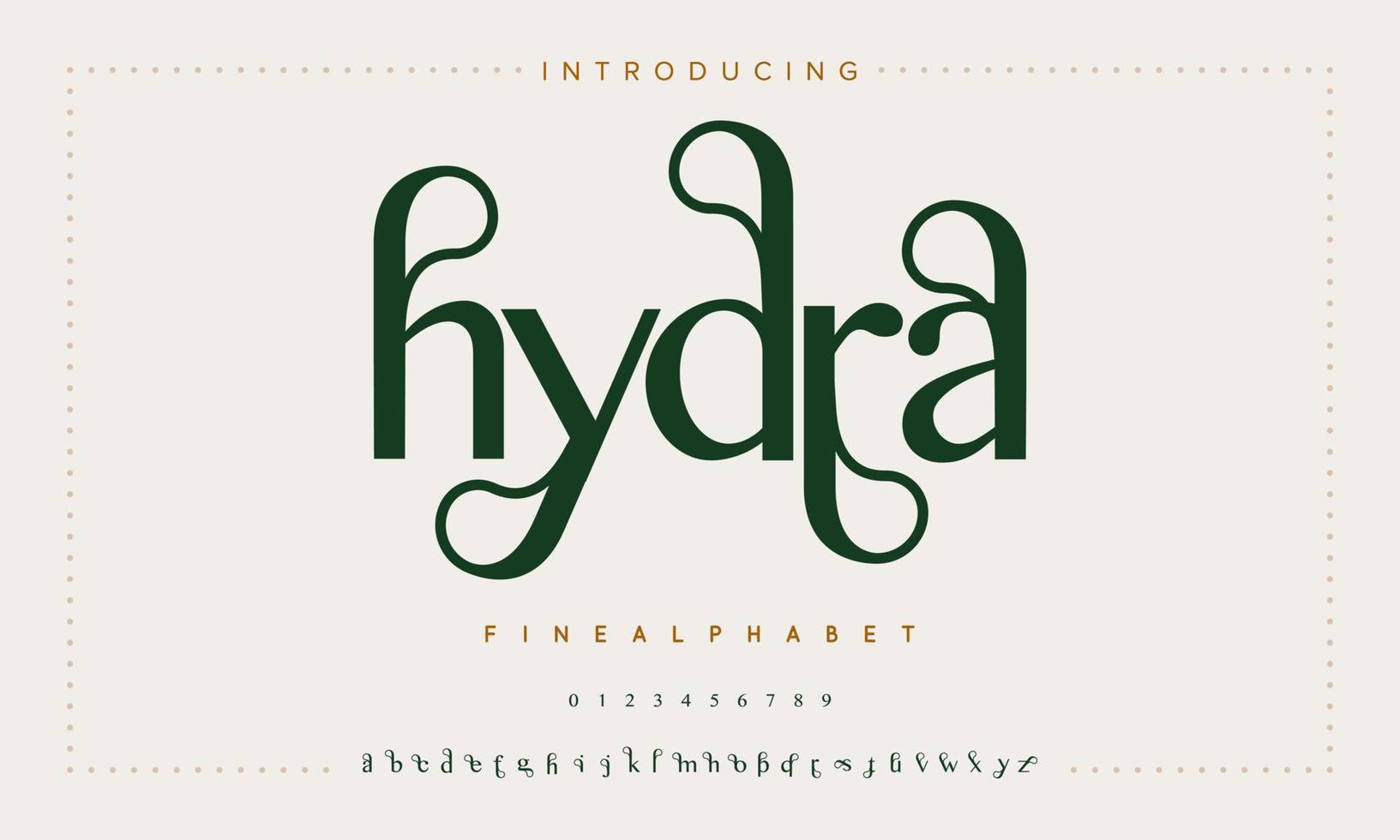 alfabeto de fuente de moda de lujo hydra. tipografía tipo de letra mayúscula minúscula y número. ilustración vectorial vector