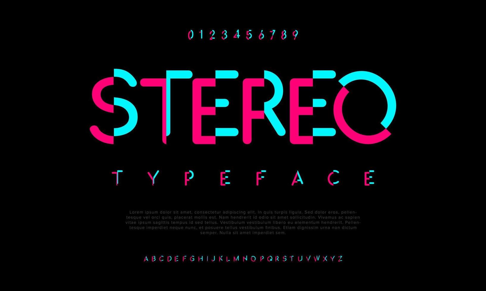 Stereo simple colorful geometric typography. For game, logo, sport, music, corporate, abstract vector illustration font