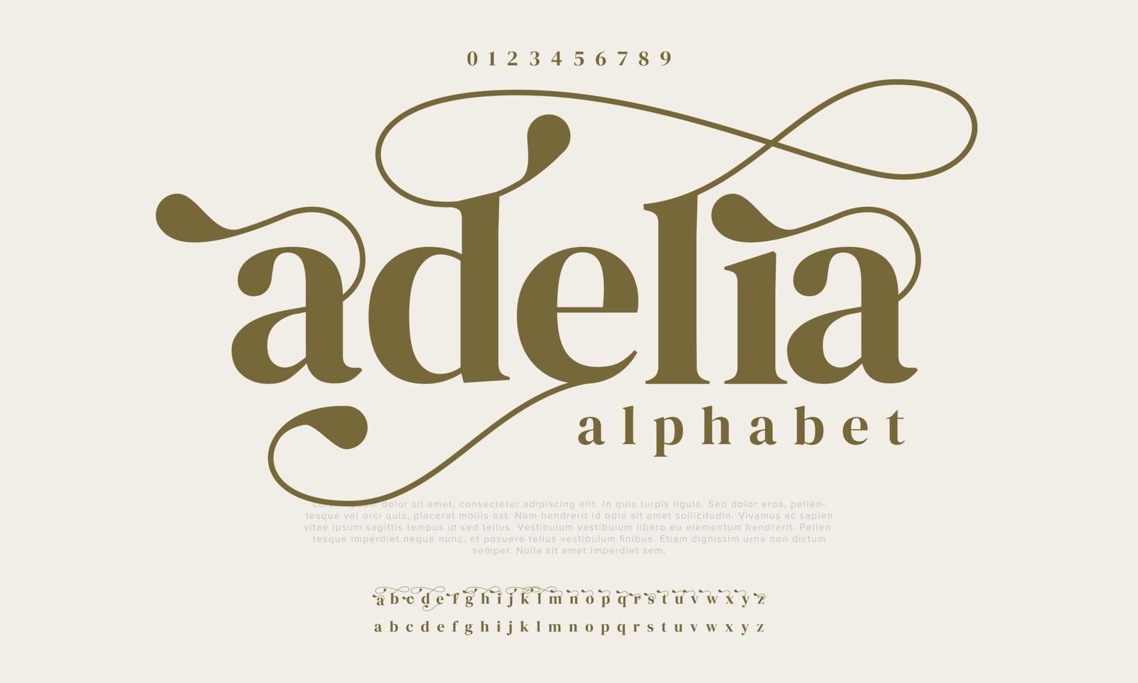 Adelia luxury elegant typography. Vintage font for wedding, invitation, logo, music, fashion, property vector illustration