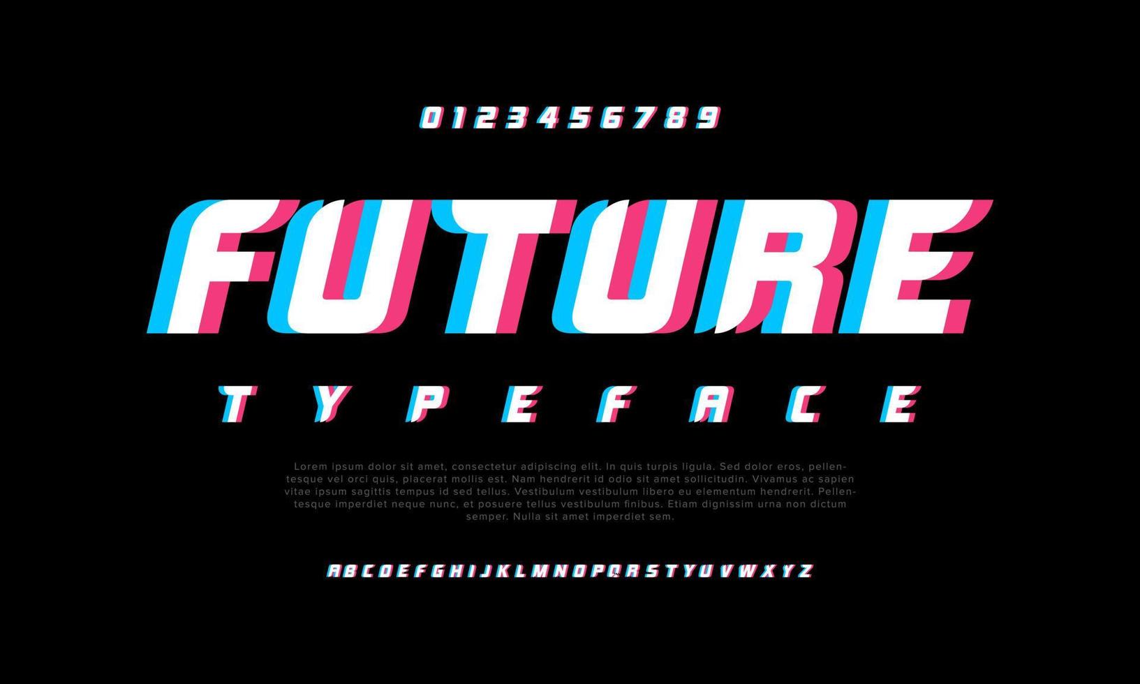 Digital future futuristic game typography. Simple bold alphabet for gaming, logo, music, sport vector illustration