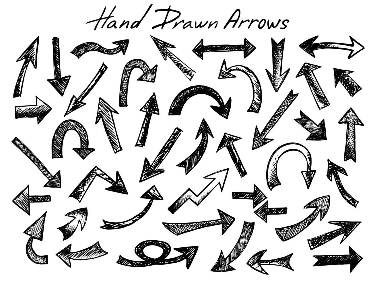 conjunto de ilustración de flecha de tinta dibujada a mano. imágenes prediseñadas de garabatos de negocios. elemento único para el diseño vector