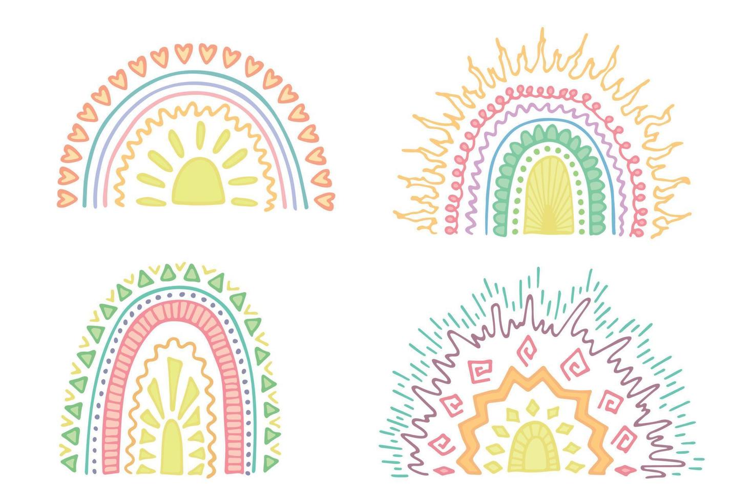 Hand drawn pastel rainbow set. Decorative elements for greeting card, kids and baby clothes print vector