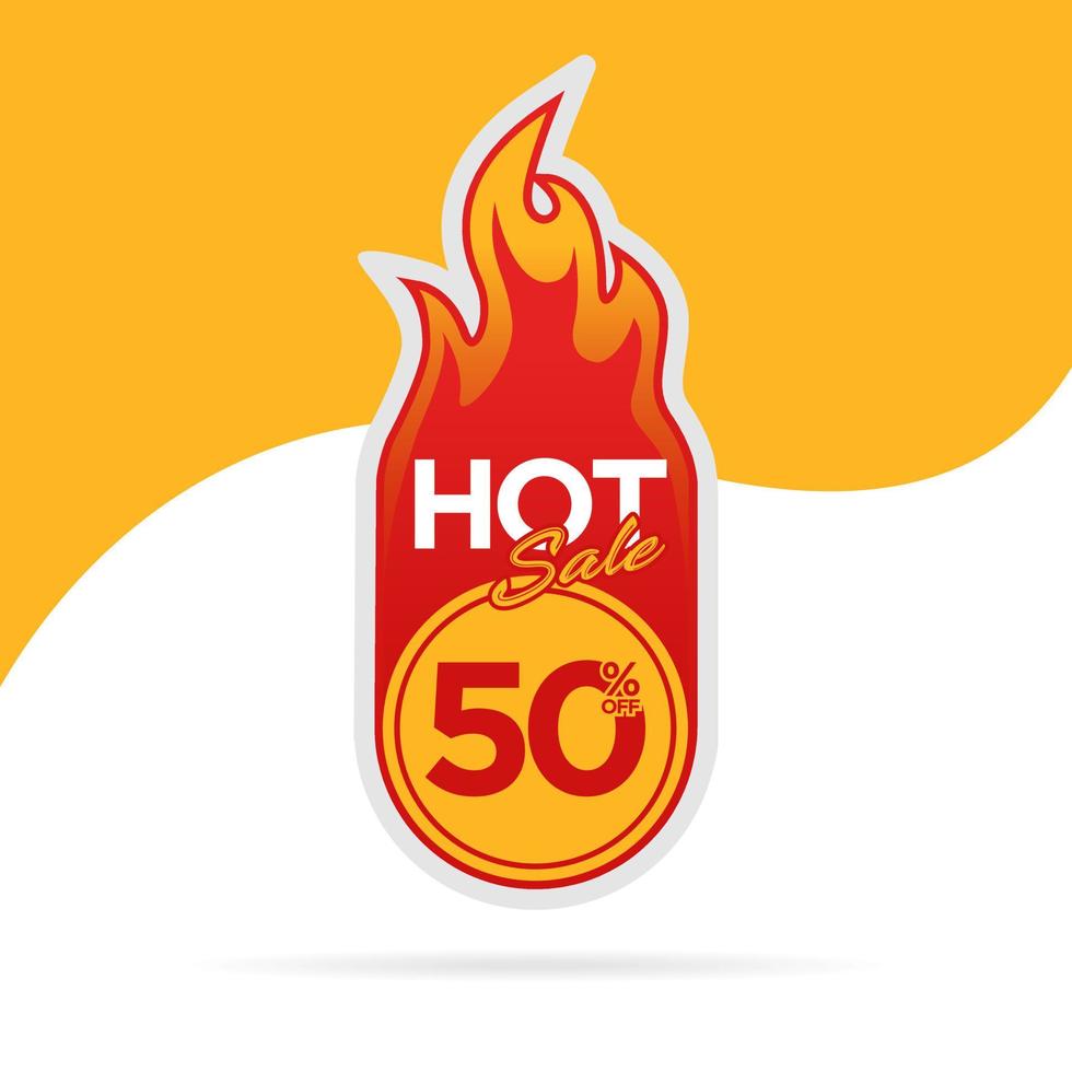 hot sale label discount template with flame illustration vector