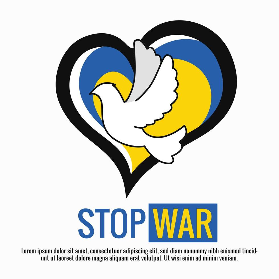 Stop war concept between russia and ukraine conflict with love and dove bird illustration vector