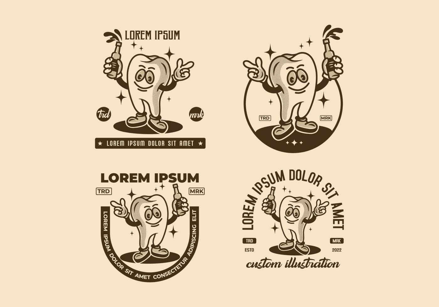 An illustration badge design of a tooth character vector