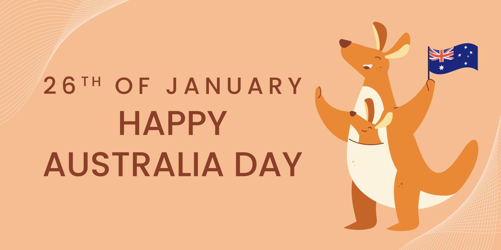 26 January Happy Australia Day. Kangaroo Background and Flag Illustration and Vector Elements National Concept Greeting Card, Poster or Web Banner Design