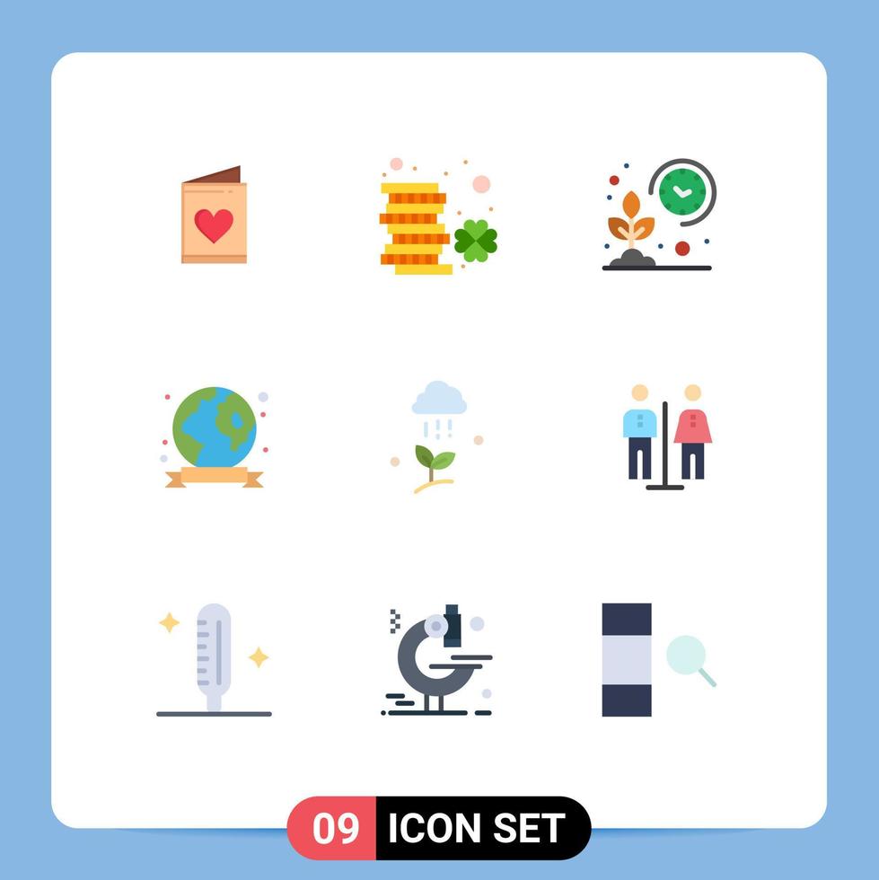 Editable Vector Line Pack of 9 Simple Flat Colors of environment earth day patrick badge grow Editable Vector Design Elements