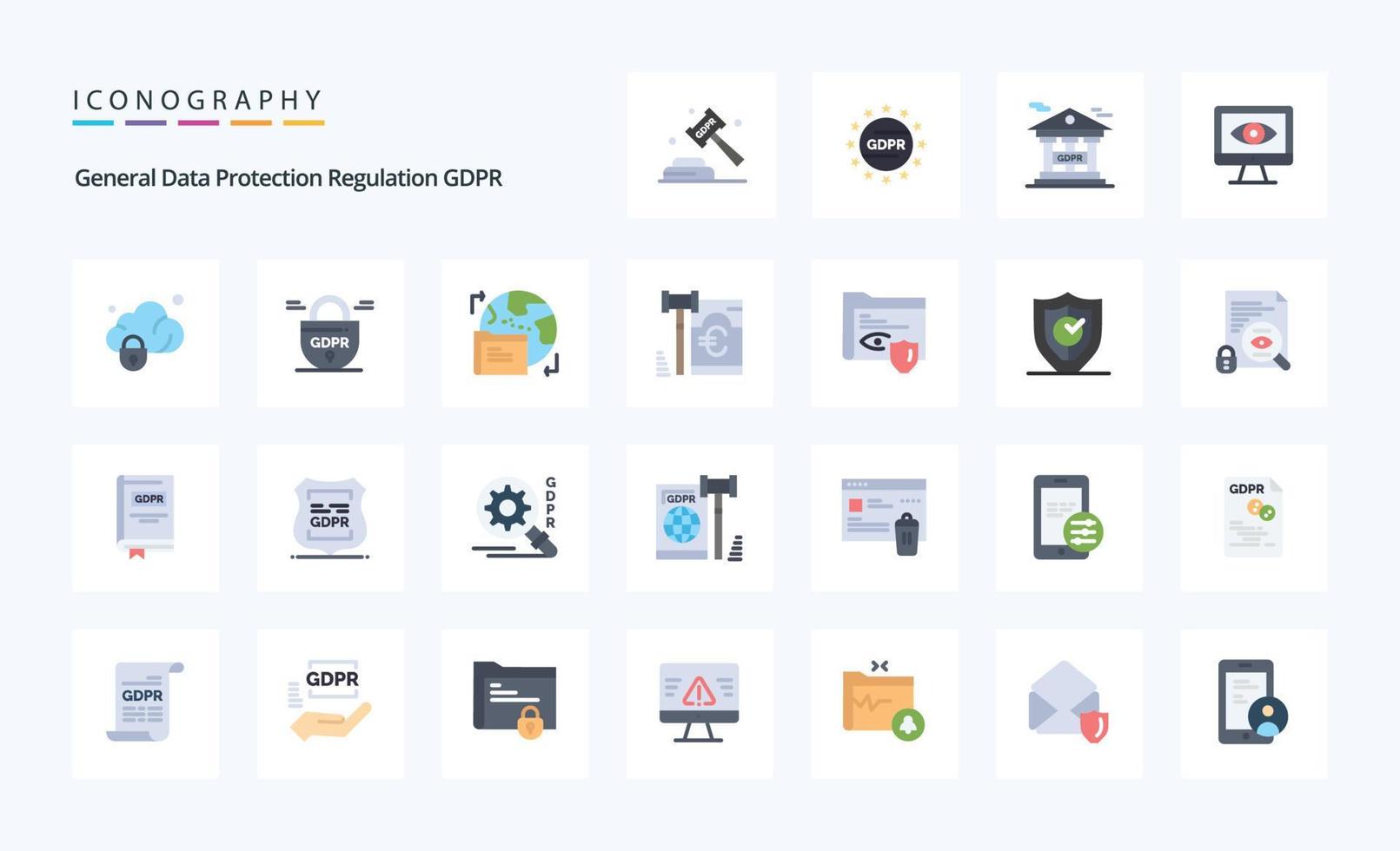 25 Gdpr Flat color icon pack vector