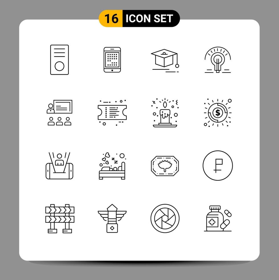 Stock Vector Icon Pack of 16 Line Signs and Symbols for tips light digital bulb education Editable Vector Design Elements