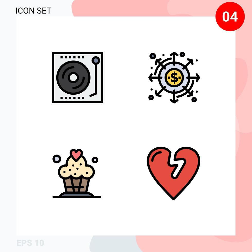 4 Creative Icons Modern Signs and Symbols of devices payments turntable dividends cupcake Editable Vector Design Elements