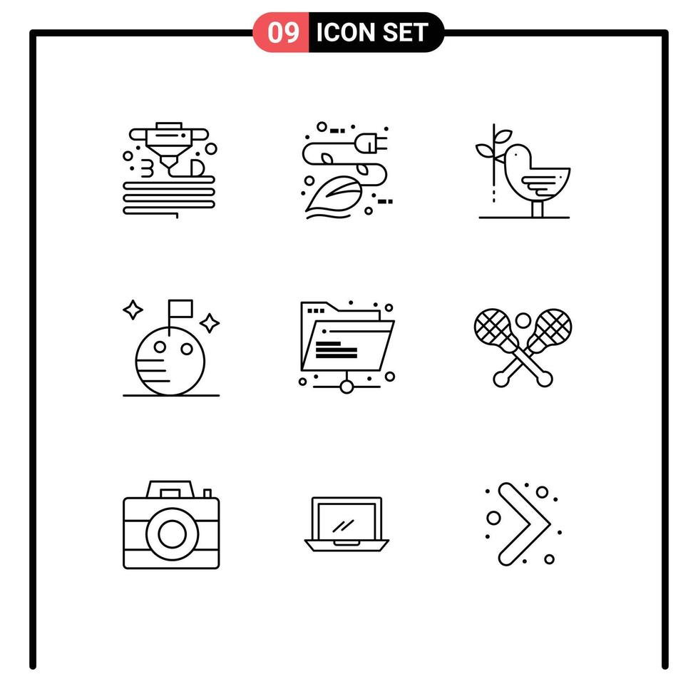 9 Universal Outlines Set for Web and Mobile Applications folder moon eco flag harmony Editable Vector Design Elements
