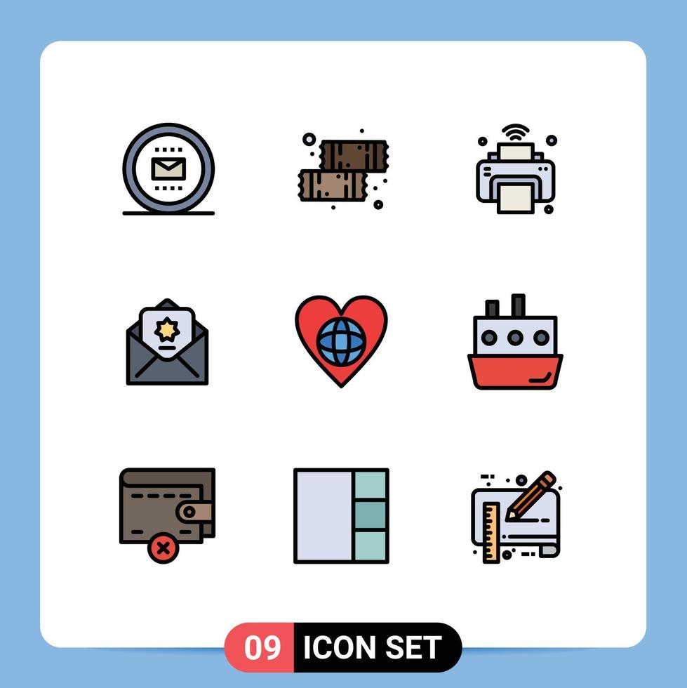 9 User Interface Filledline Flat Color Pack of modern Signs and Symbols of mail envelope sweets donation iot Editable Vector Design Elements