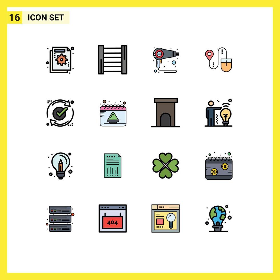 Group of 16 Modern Flat Color Filled Lines Set for report computer dryer search mouse Editable Creative Vector Design Elements