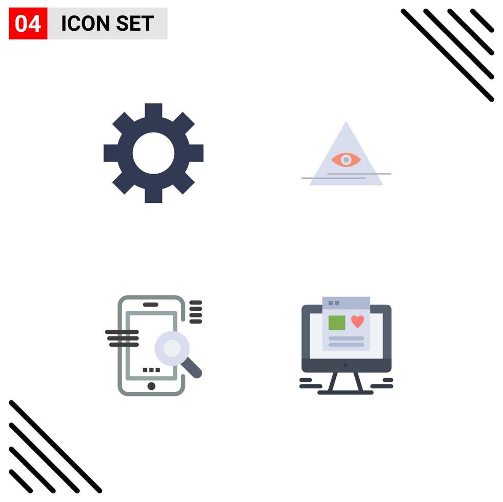 Flat Icon Pack of 4 Universal Symbols of gear optimize eye triangle configuration Editable Vector Design Elements