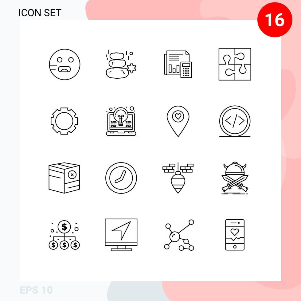 Outline Pack of 16 Universal Symbols of part financial stone calculation budget Editable Vector Design Elements