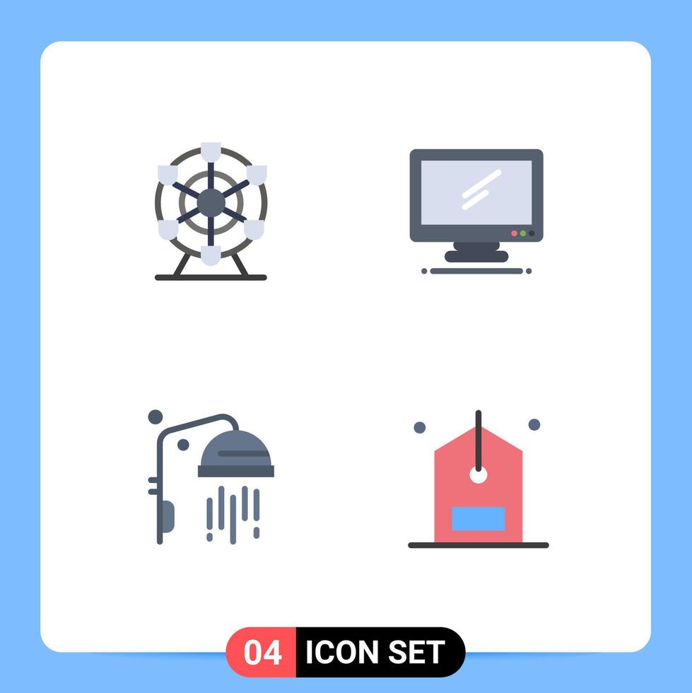 Set of 4 Vector Flat Icons on Grid for ferris clean computer imac check Editable Vector Design Elements