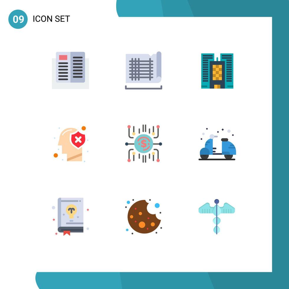 9 Flat Color concept for Websites Mobile and Apps crowdfund protect map human brain Editable Vector Design Elements
