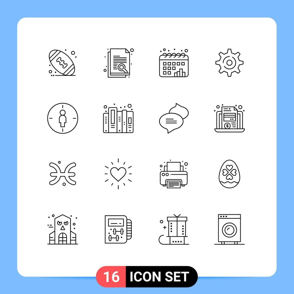 Group of 16 Modern Outlines Set for target male chart man gear Editable Vector Design Elements