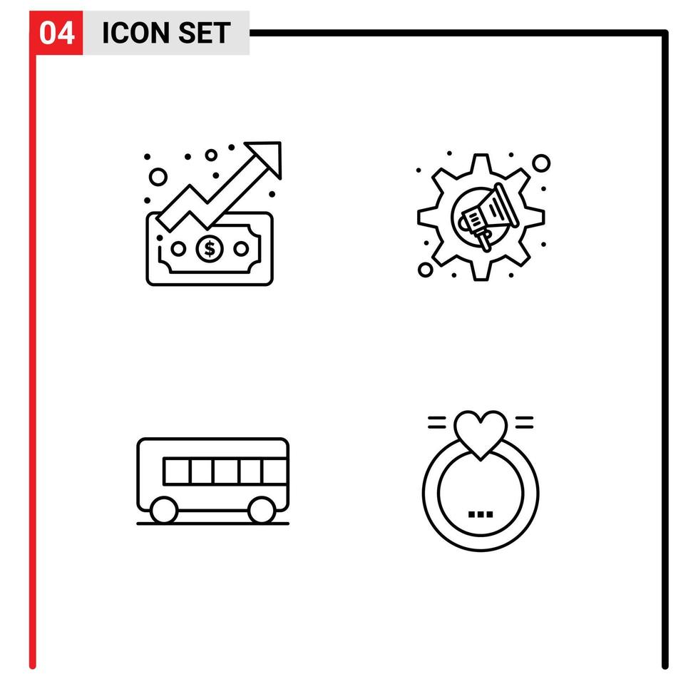 Modern Set of 4 Filledline Flat Colors Pictograph of graph transport money speaker ring Editable Vector Design Elements