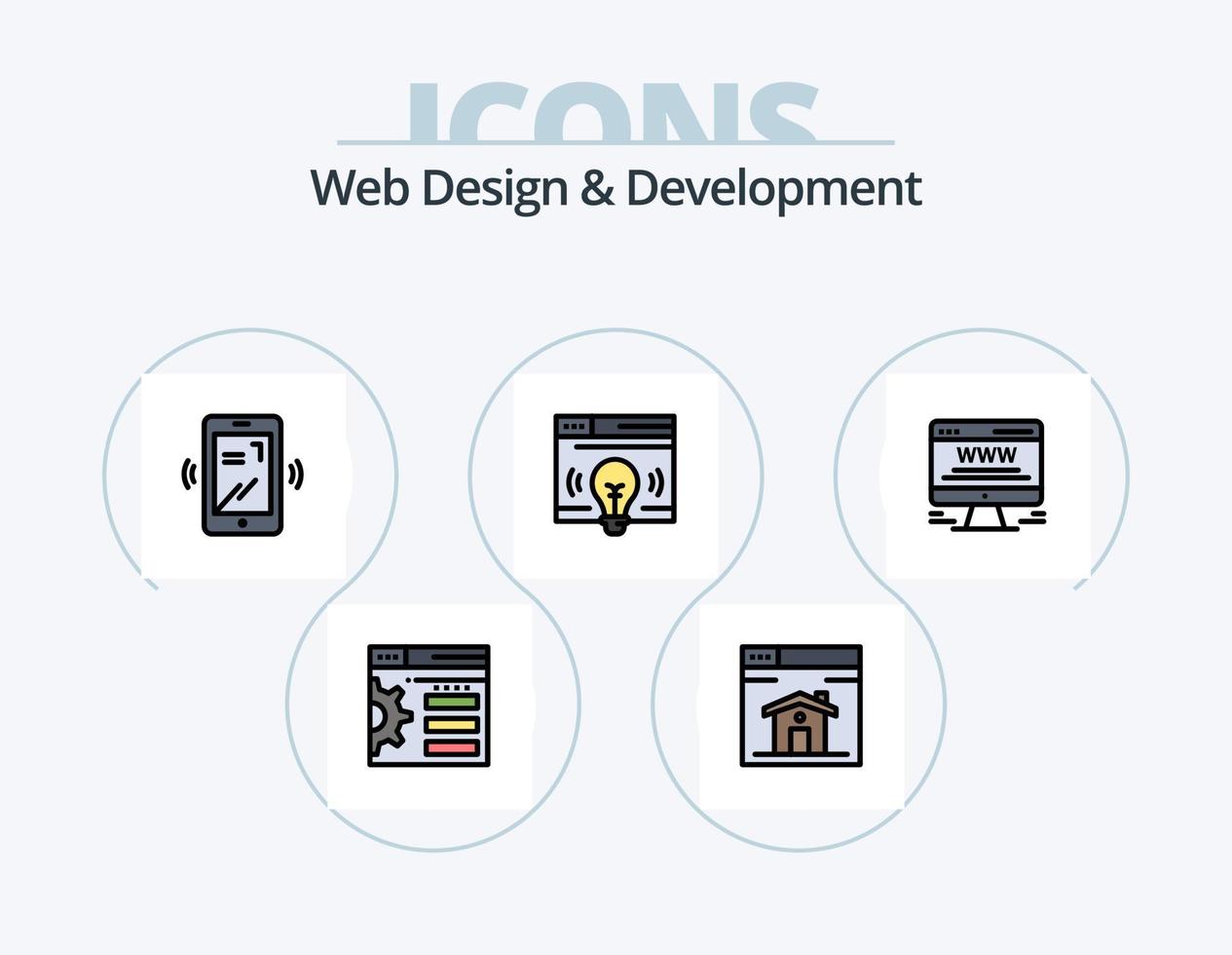 Web Design And Development Line Filled Icon Pack 5 Icon Design. development . mobile . web. designing vector