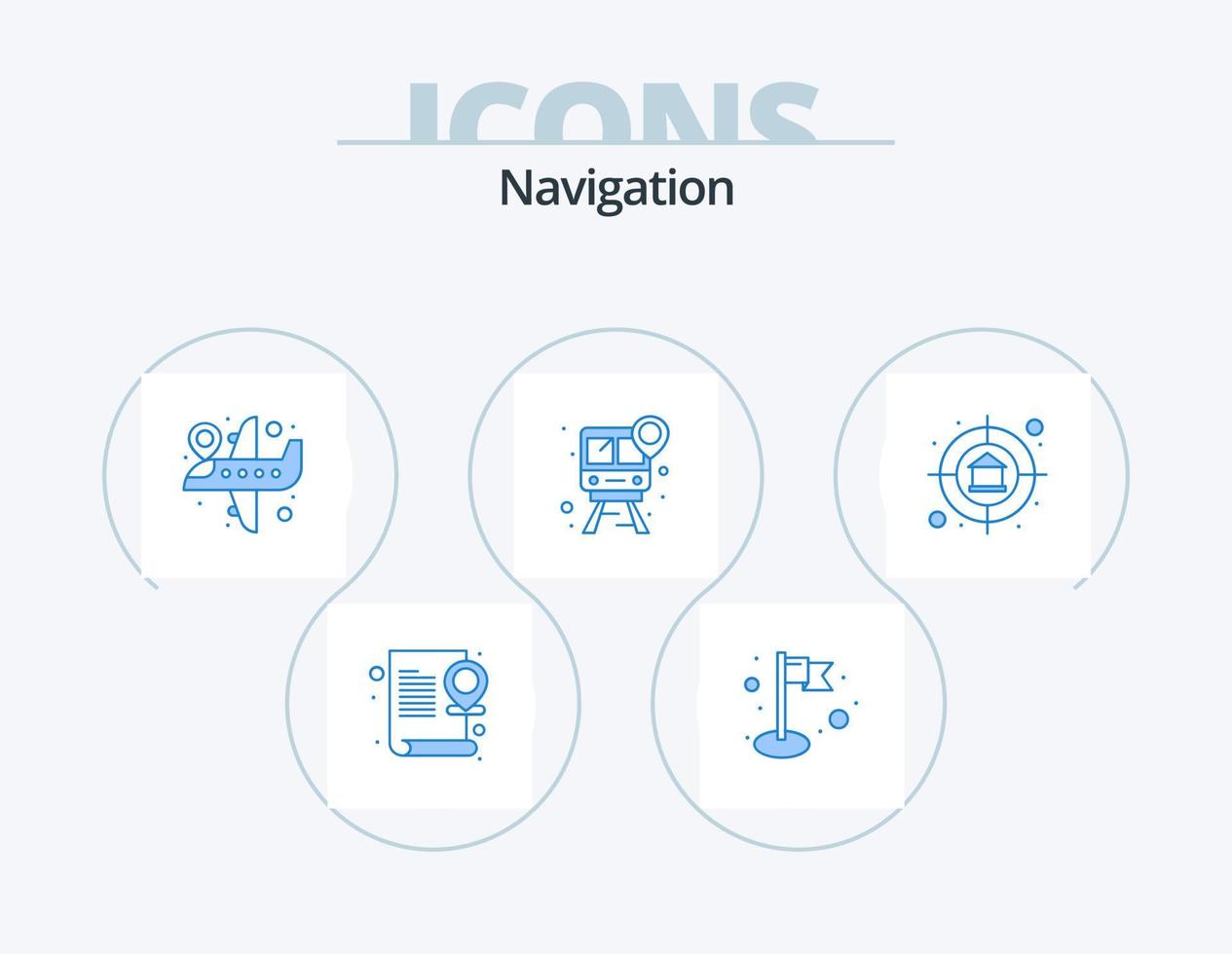 paquete de iconos azul de navegación 5 diseño de iconos. propiedad. alfiler. ubicación del avión. mapa. pista vector