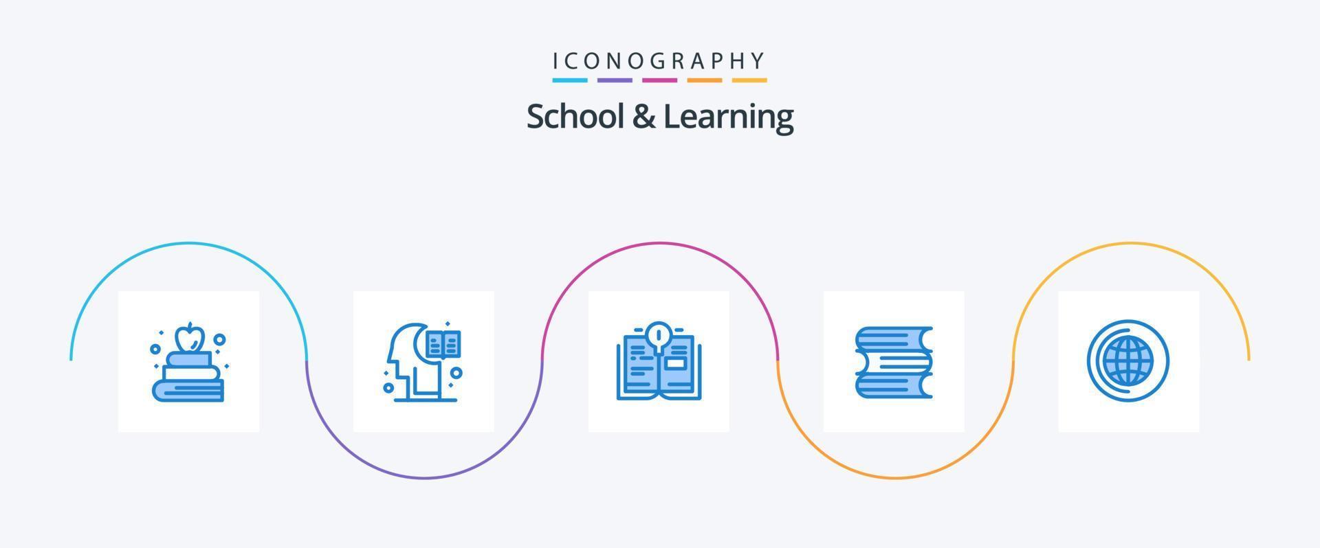 escuela y aprendizaje azul 5 paquete de iconos que incluye. discos compactos. educación. mundo. archivos vector