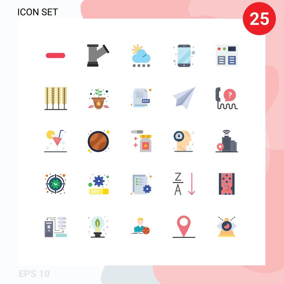 paquete de 25 signos y símbolos de colores planos modernos para medios de impresión web, como elementos de diseño de vectores editables de teléfonos celulares de pronóstico electrónico en línea