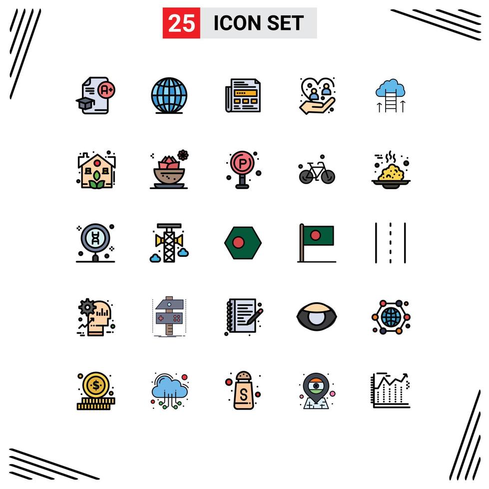Mobile Interface Filled line Flat Color Set of 25 Pictograms of career path people newspaper human care Editable Vector Design Elements