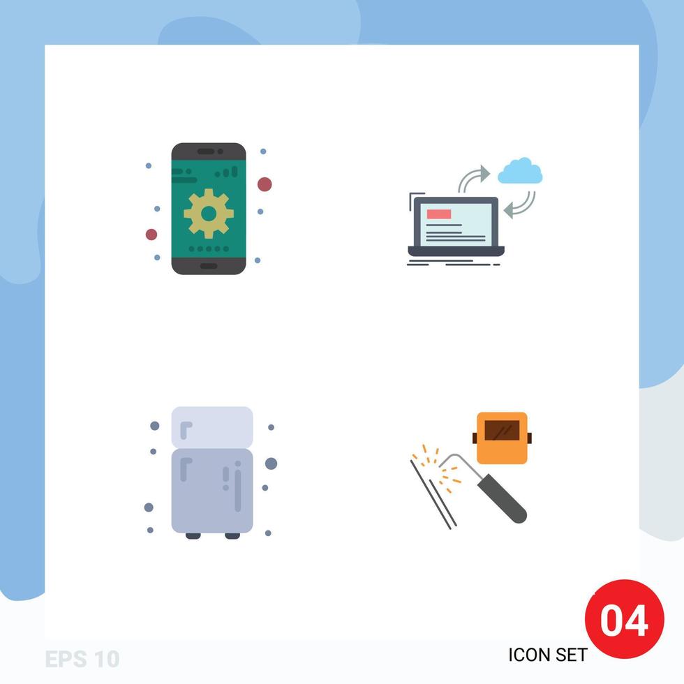 Pictogram Set of 4 Simple Flat Icons of gear electronic device data refrigerator Editable Vector Design Elements