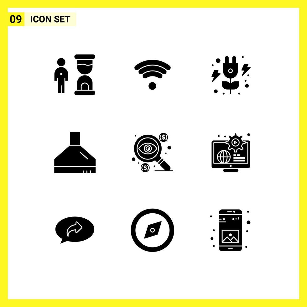 9 Thematic Vector Solid Glyphs and Editable Symbols of money coin energy business fan Editable Vector Design Elements