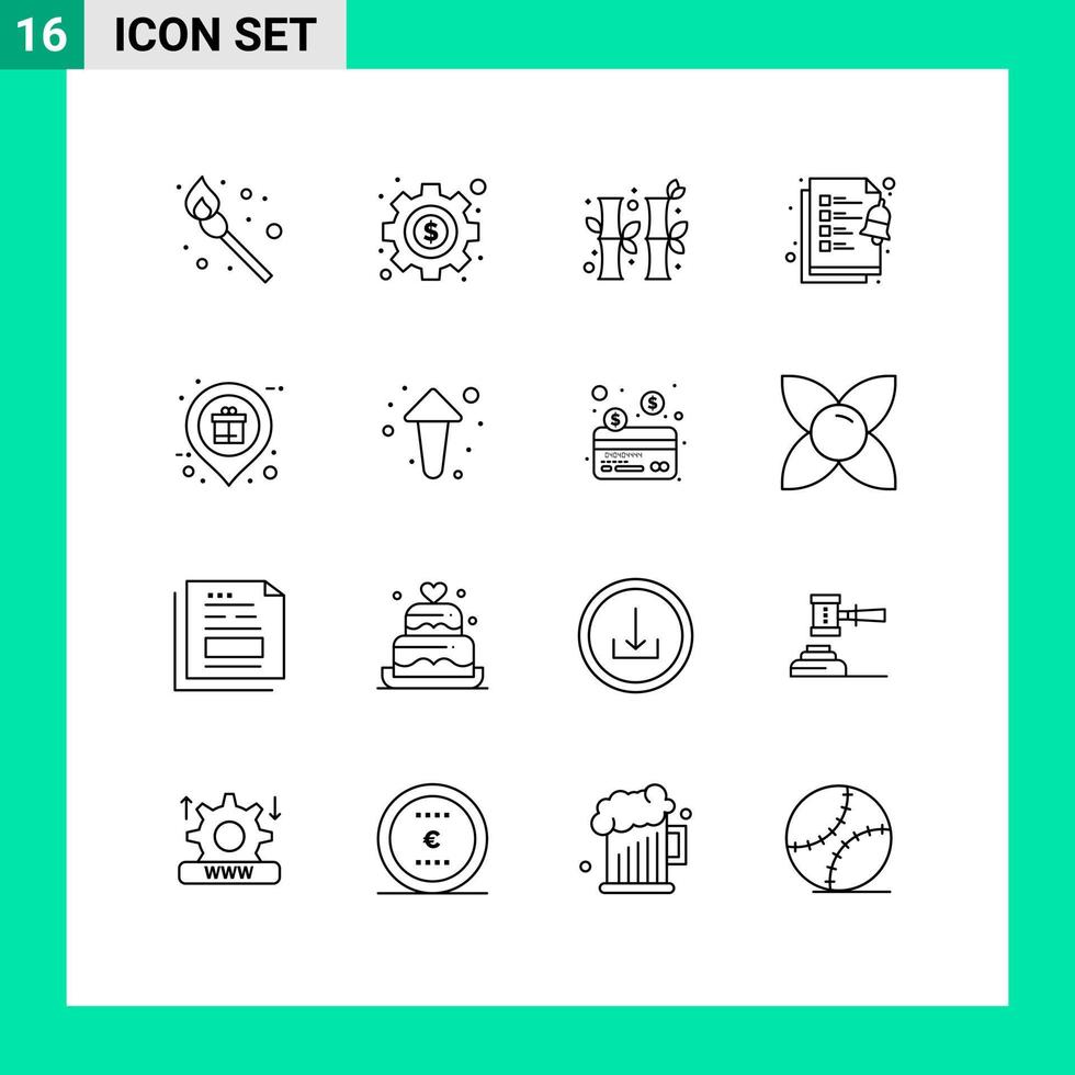 grupo de símbolos de iconos universales de 16 contornos modernos de lugares de compras tareas del mercado chino elementos de diseño de vectores editables