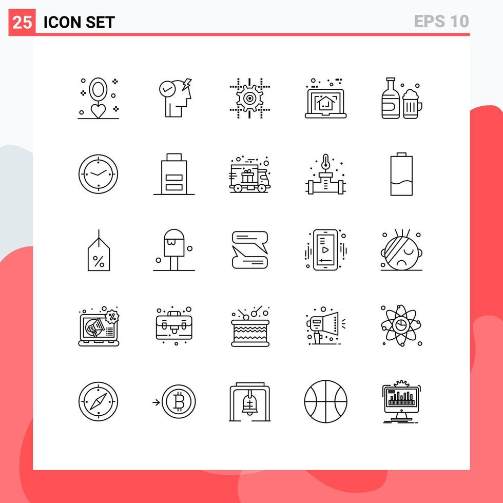 25 Creative Icons Modern Signs and Symbols of estate laptop power mode activate house line Editable Vector Design Elements