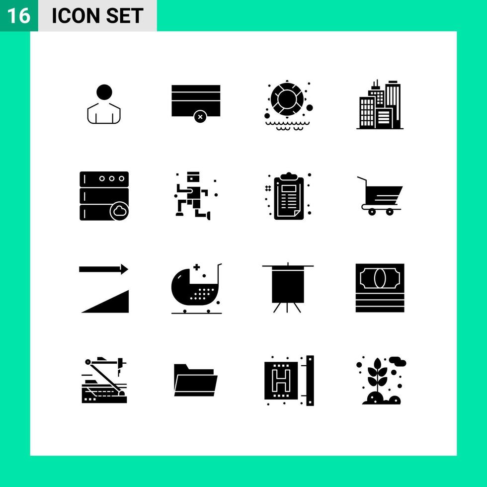 Pictogram Set of 16 Simple Solid Glyphs of running exercise park server cloud Editable Vector Design Elements