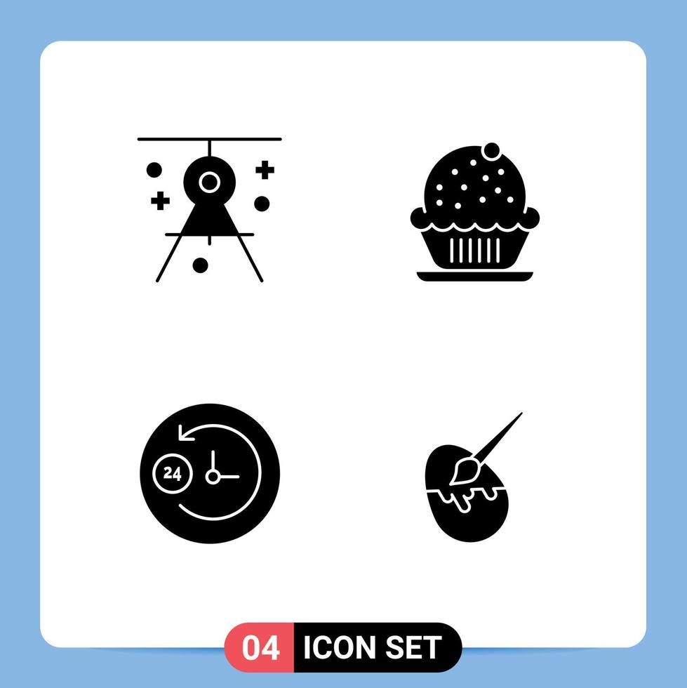 User Interface Pack of 4 Basic Solid Glyphs of architecture clock drafting cake support Editable Vector Design Elements