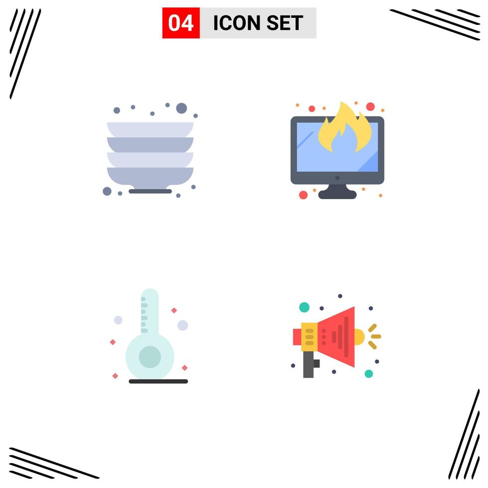 Set of 4 Modern UI Icons Symbols Signs for kitchen thermometer display data announce Editable Vector Design Elements