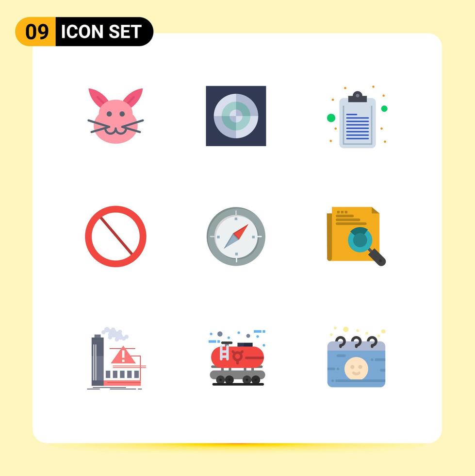 Set of 9 Modern UI Icons Symbols Signs for compass navigation clipboard ui garbage Editable Vector Design Elements