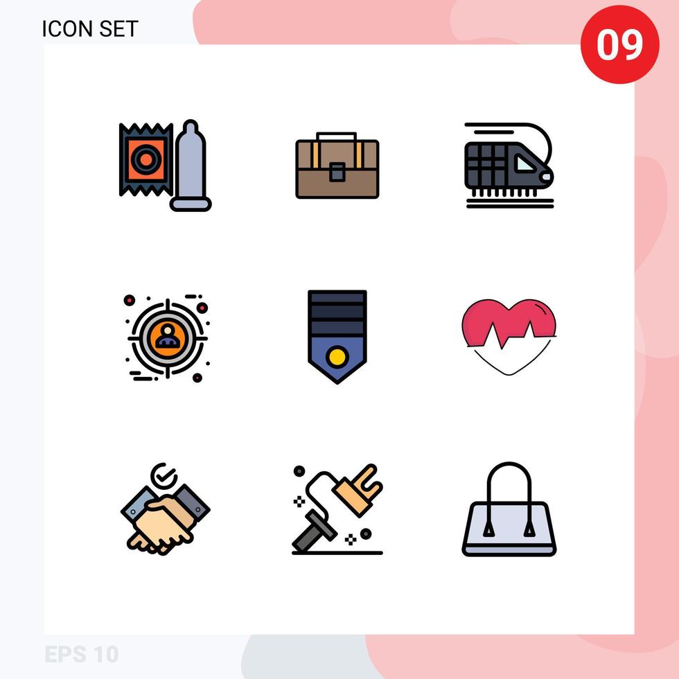 9 iconos creativos, signos y símbolos modernos del ejército militar, tren, selección de usuarios, elementos de diseño vectorial editables vector