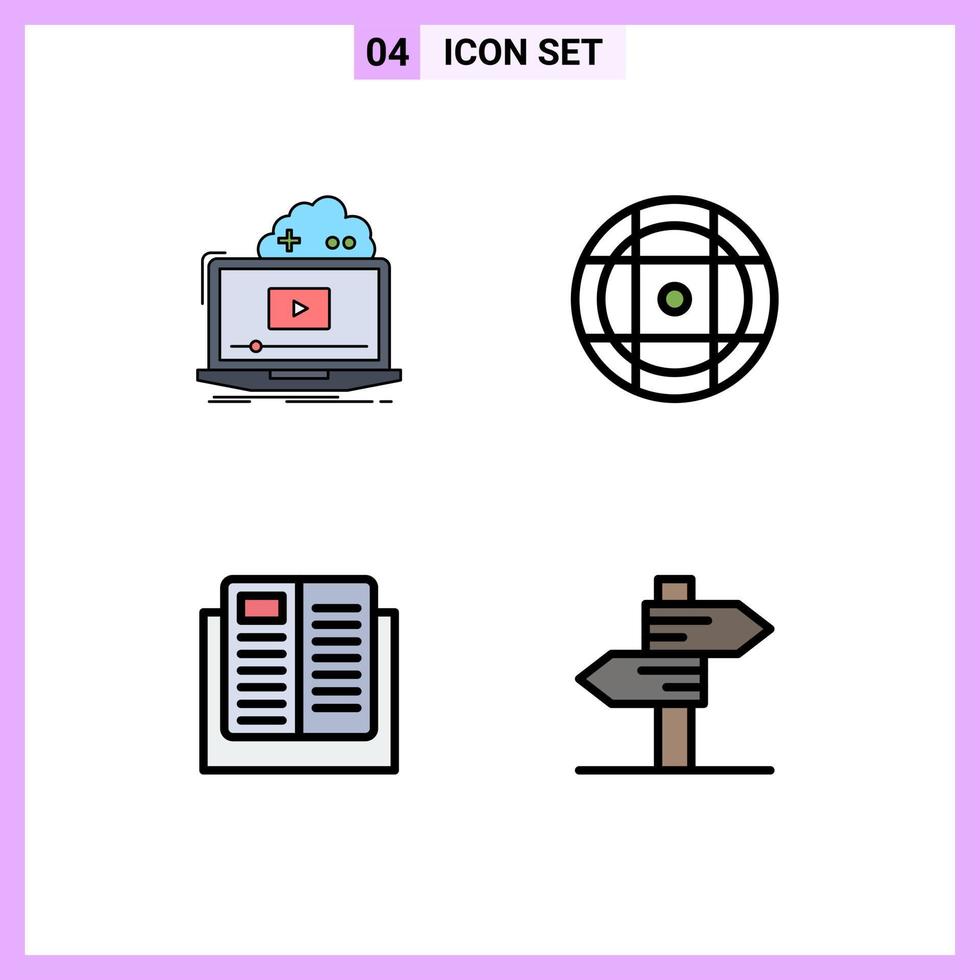 Pack of 4 Modern Filledline Flat Colors Signs and Symbols for Web Print Media such as cloud education streaming equipment learning Editable Vector Design Elements