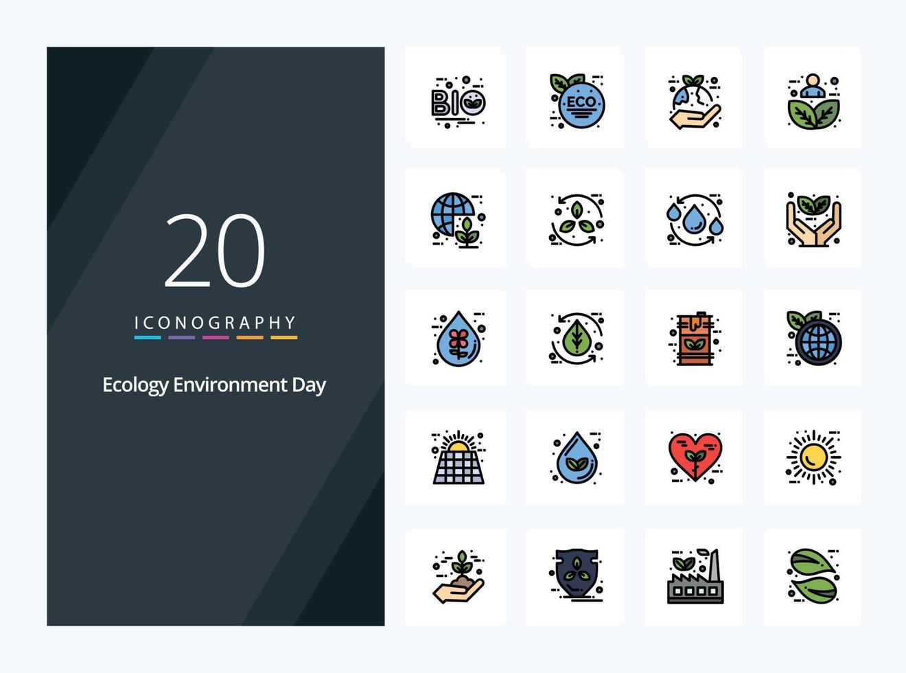 20 Ecology line Filled icon for presentation vector