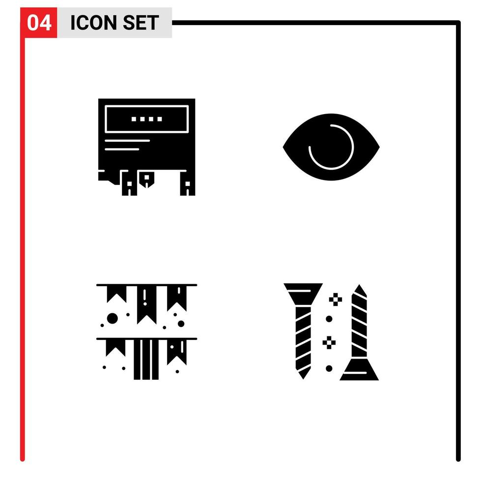 Mobile Interface Solid Glyph Set of 4 Pictograms of ad festival message face paper Editable Vector Design Elements