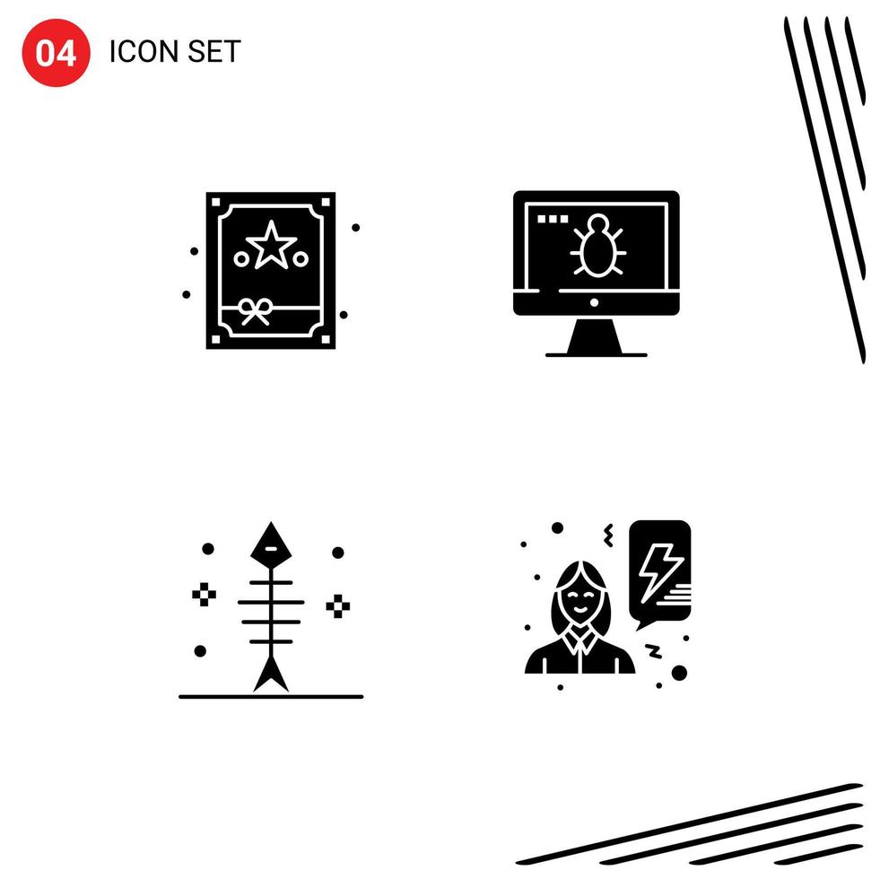 Set of 4 Vector Solid Glyphs on Grid for gift halloween monitor security feminism Editable Vector Design Elements