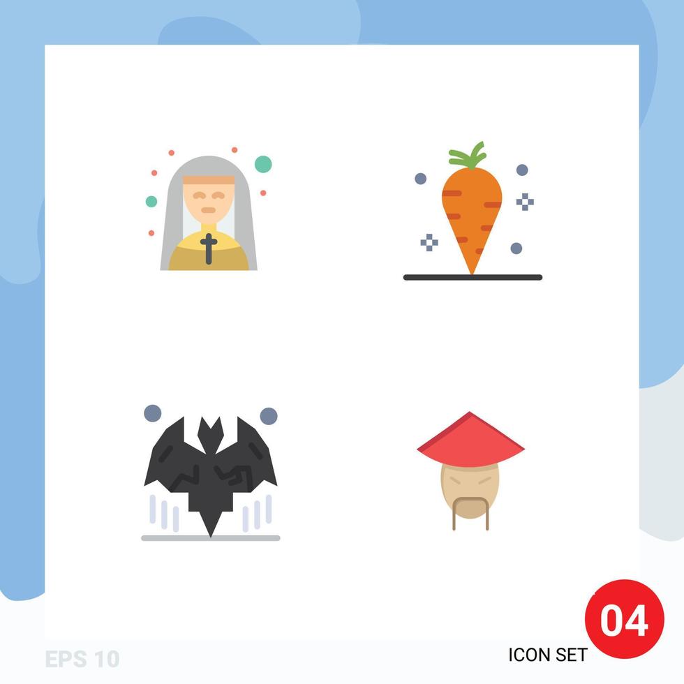 4 Flat Icon concept for Websites Mobile and Apps church bat nun thanksgiving halloween Editable Vector Design Elements