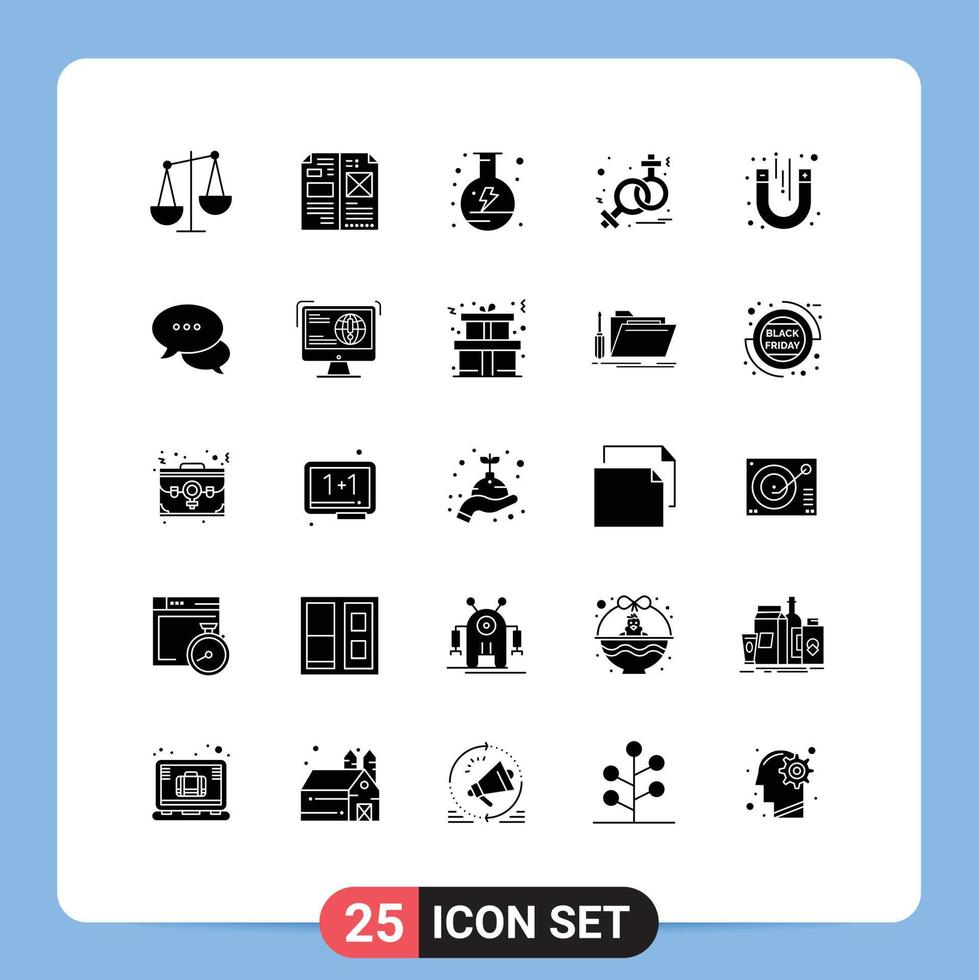 Group of 25 Modern Solid Glyphs Set for magnet venus media symbolism flask Editable Vector Design Elements